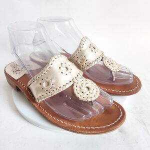 Jack Rogers Sandals Size 7 Navajo Champagne Gold Thong Flat Leather Sole Boho